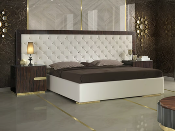 ART - Wood veneer double bed with tufted headboard by Guerra Vanni - view 2